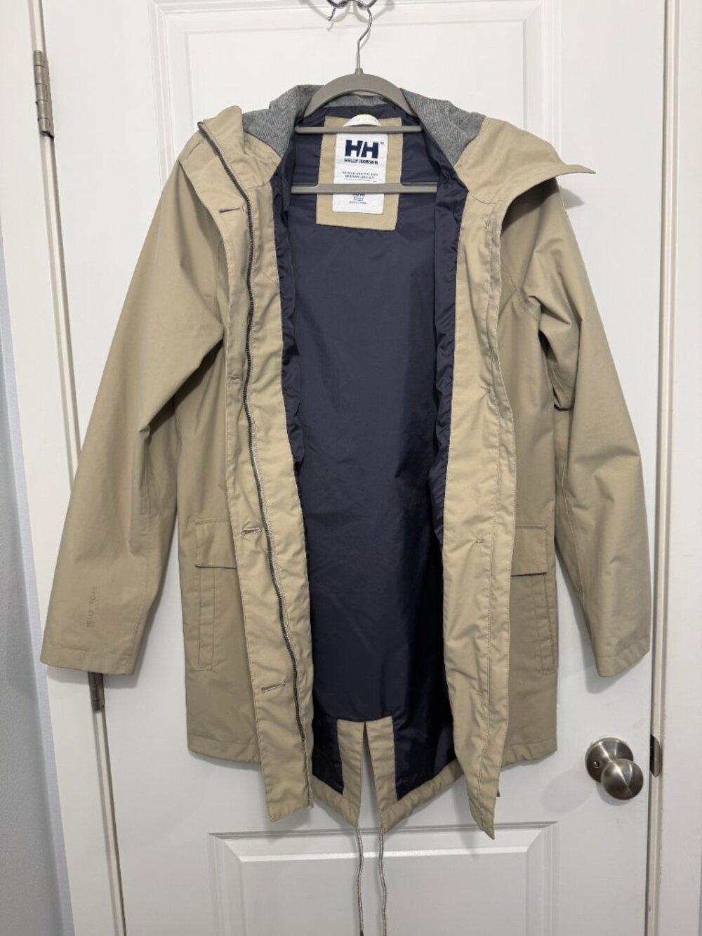 Helly Hansen Elements Women’s Medium Hooded Waterproof Rain Jacket Beige Helly T - Picture 7 of 13